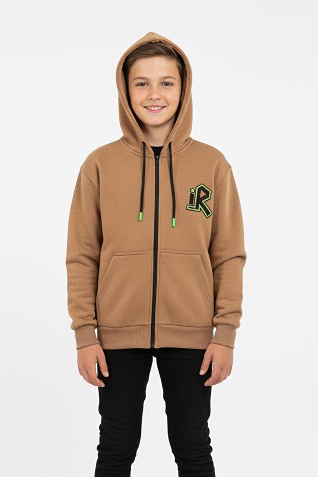 NEWKİDS Kapşonlu Fermuarlı Kanguru Cepli Erkek Çocuk Sweatshirt