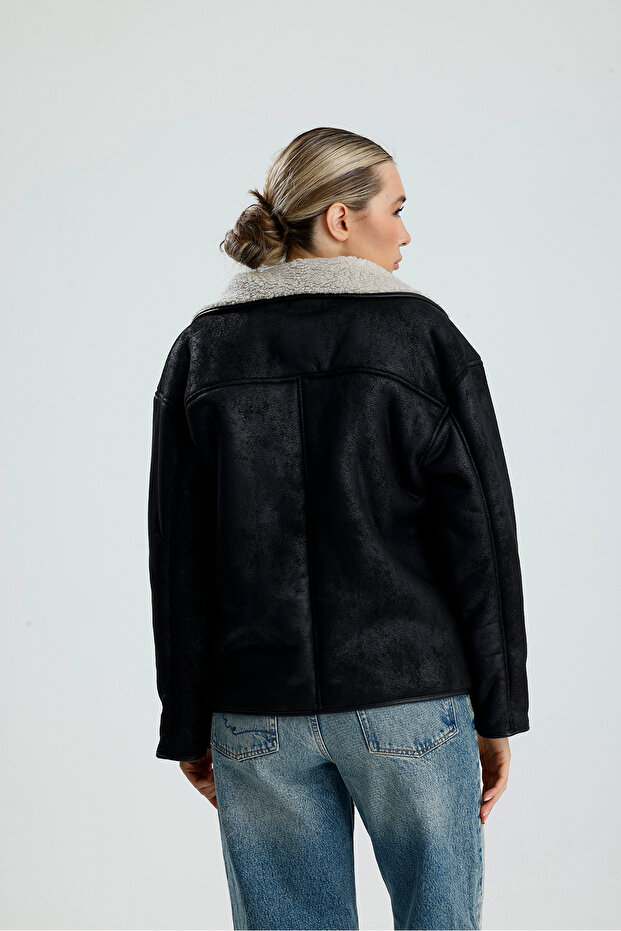 Leather Oversized Jacket Coat - 6