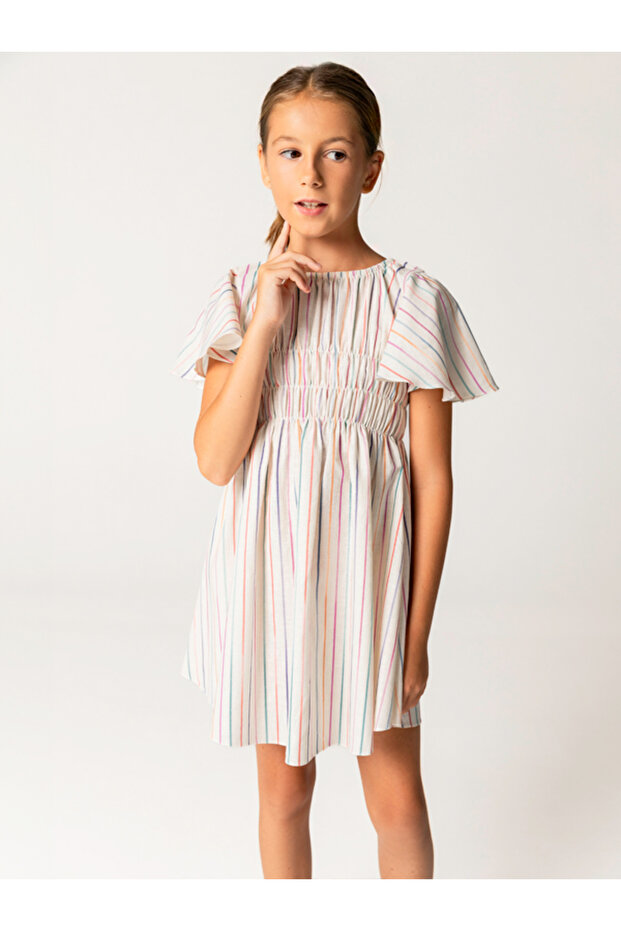 Half Sleeve Striped Cotton Girl's Dress