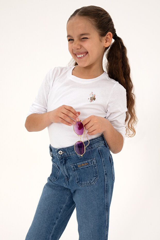 Girl's White Crew Neck Basic Sweatshirt 50317915-Vr013