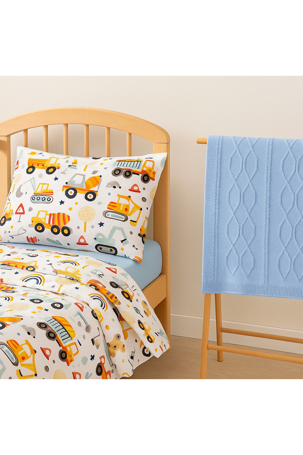 Lino Baby Pure Sleep Montesorri Turquoise 4-Piece Baby Sleeping Set - (Duvet Cover + Quilt + Mattress Pad + Bat)