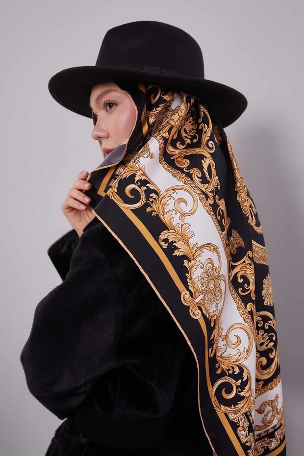 وشاح حريري بنمط فاراك أسود - 3