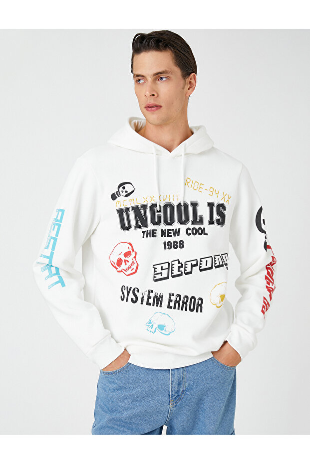 Oversize Hooded Sweatshirt Raised Slogan Printed