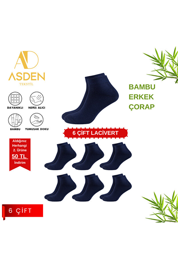 Bamboo Men's Navy Blue Short Socks, Pack of 6, Washable, Seamless Toe