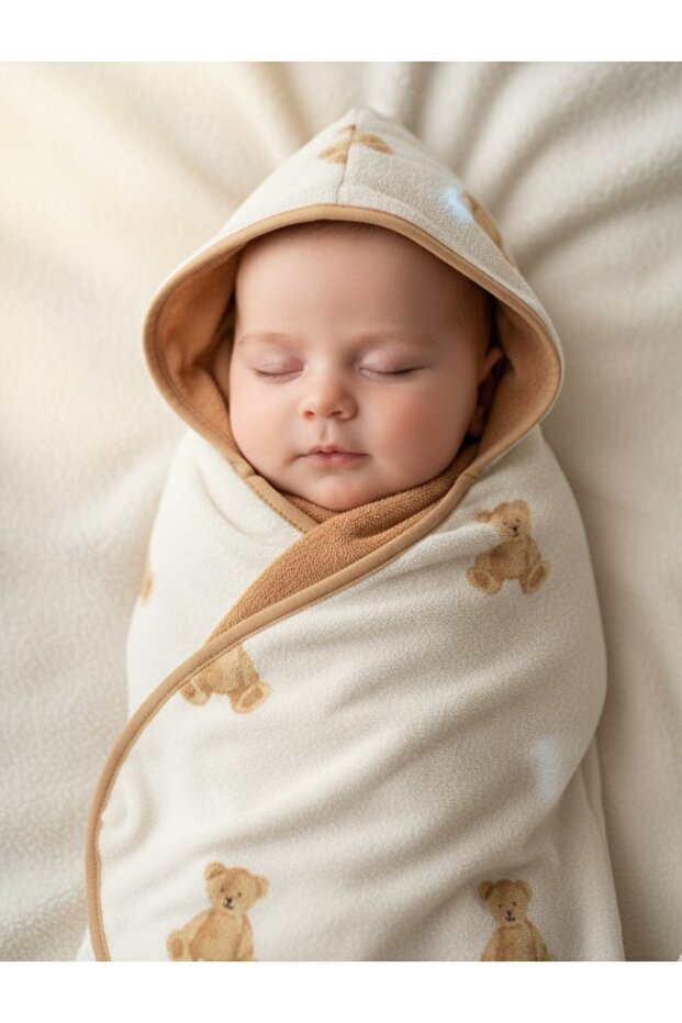 Outlet Cotton Double-Sided Baby Bath Towel Swaddle for Girls and Boys Bear Teddy/ Cream Brown