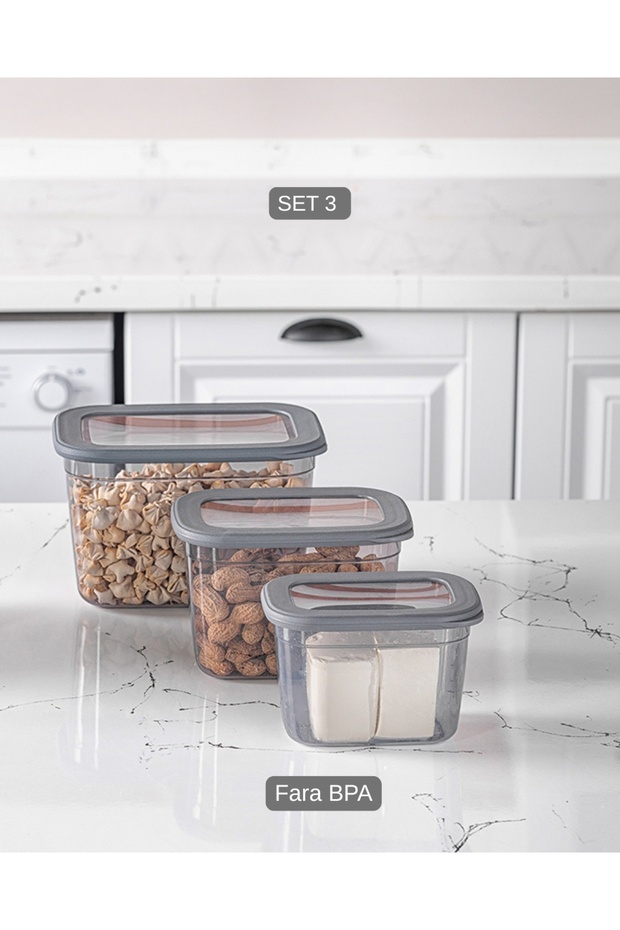 SET OF 3 DEEP STORAGE CONTAINERS WITH LID - 800 ml -1.3 lt - 2.3 lt - 1