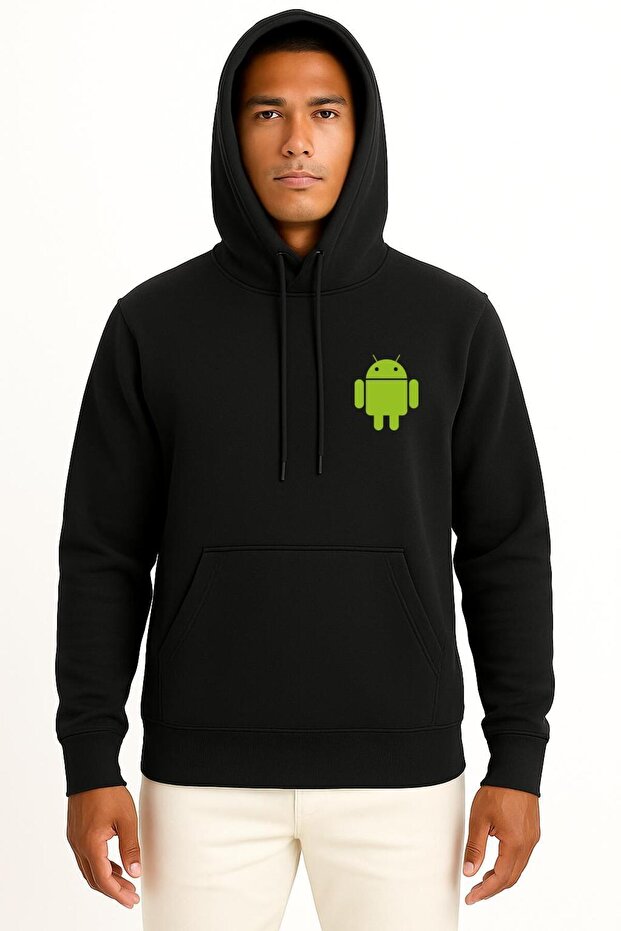 Hooded Android Logo Pocket Design Unisex Sweatshirt