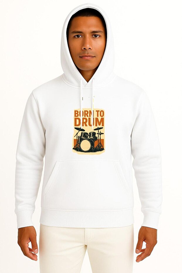 Hooded Born to Play Drums Chest Design Unisex Sweatshirt