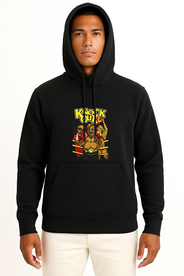 Hooded Boksör Goril - Unisex Sweatshirt with Orangutan Chest Design