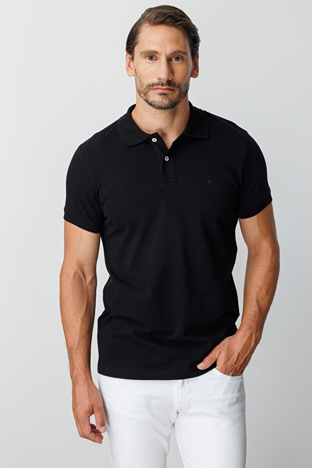 Men's Black Modernfit / Slim Fit Polo Collar T-Shirt