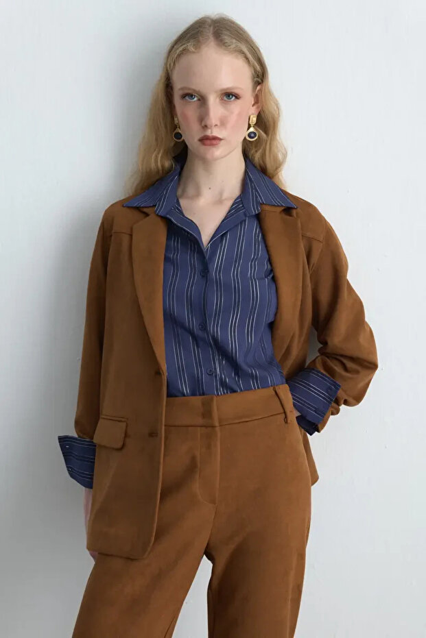 Suni Süet Blazer Ceket - Taba - 5