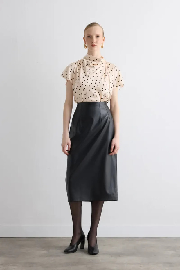 Fusta lungă din piele artificială - neagră - 5