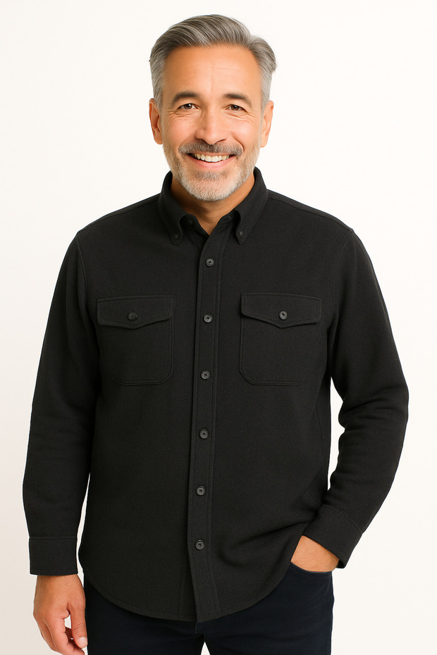 Casual Cut Plain Winter Cap Buttoned Double Pocket Men's Dad Shirt