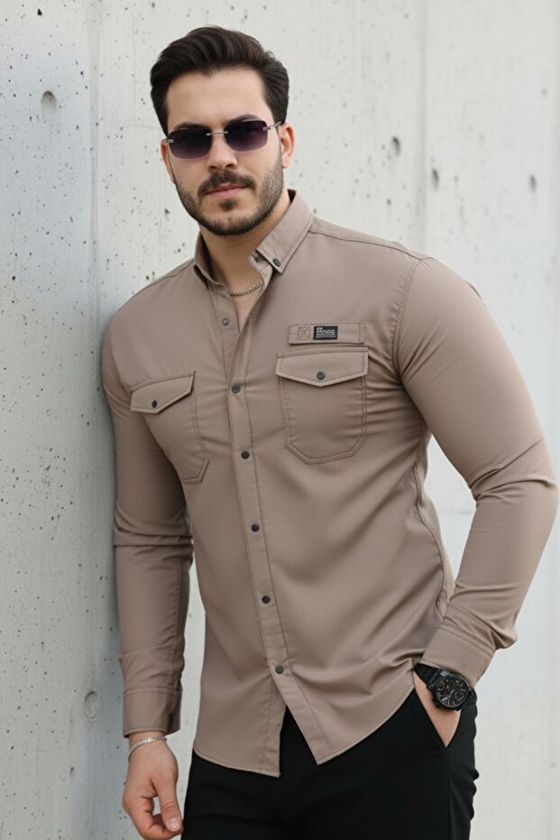 Erkek Çift Cep Paraşüt Kumaş Gömlek - 5