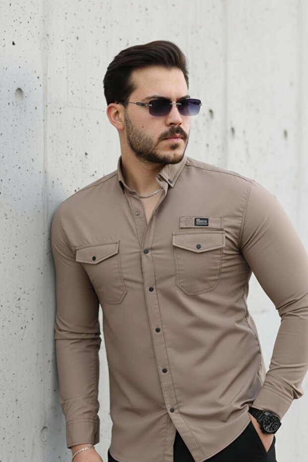 Erkek Çift Cep Paraşüt Kumaş Gömlek - 6