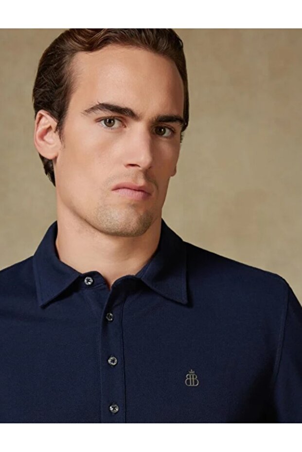 Castle Pike Pamuklu Comfort Fit Lacivert Polo Yaka Erkek Düz Polo Shirt - 7