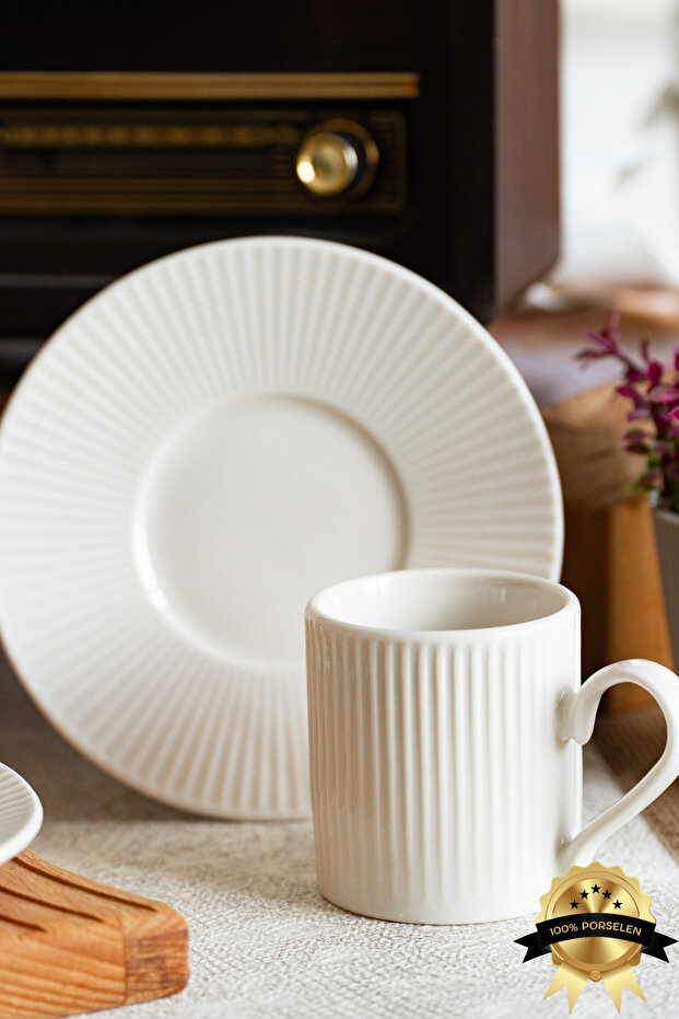 Elif 4 Piece 2-Person Porcelain Coffee Set Off-White