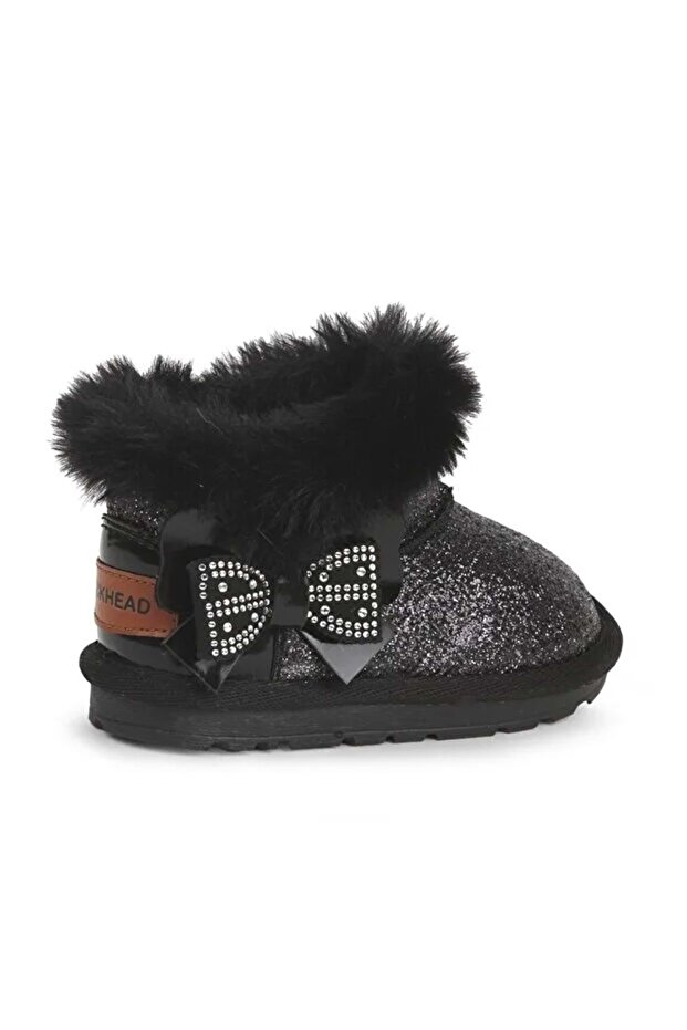 3061 Curly Children's Feather Boots with Bow Detail