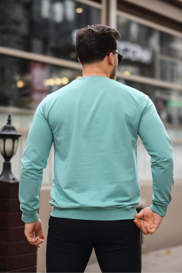 Erkek Bisiklet Yaka Basic Uzun Kollu Dar Mint Sweat - 4