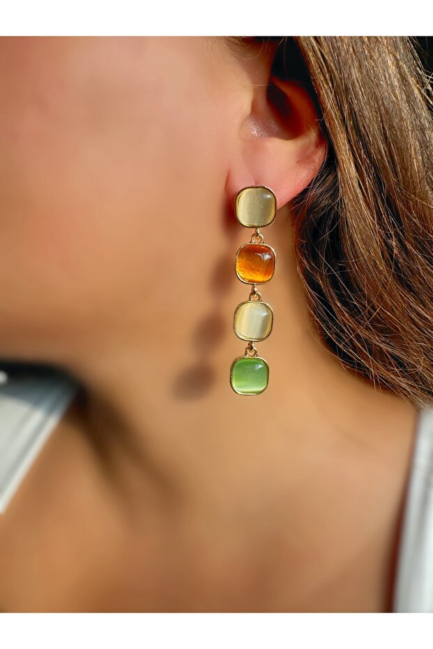 أقراط متدلية على شكل مربع ملون - 2