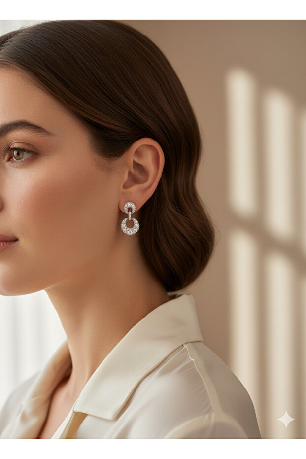 Minimal Steel Earrings with Complete Zircon Stone