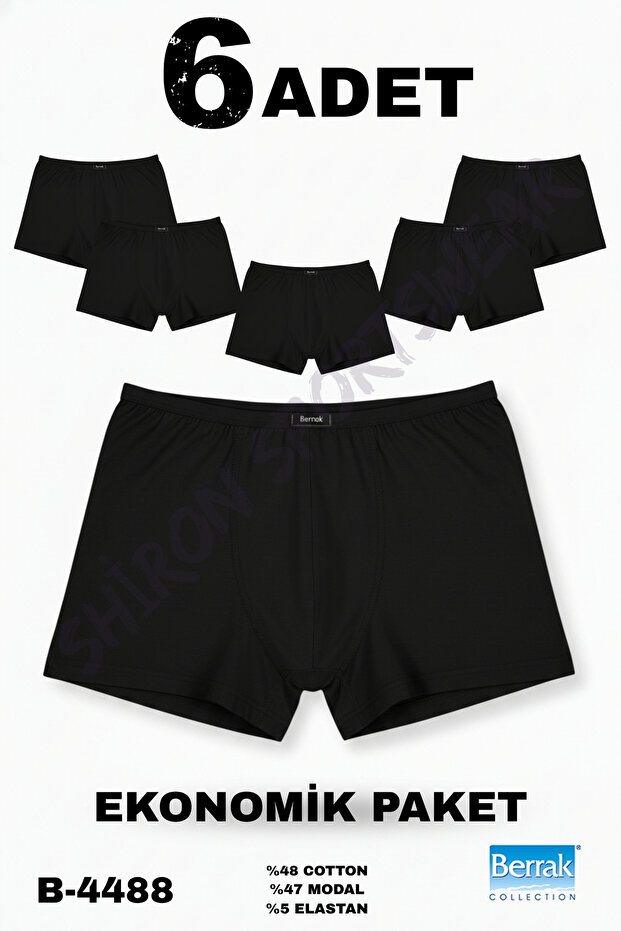 Men's 6-Pack Black Color Modal Fabric Thin Elastic Boxer Berrak 4488