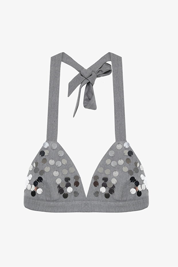 Payet İşlemeli Büstiyer Bluz Gri - 2