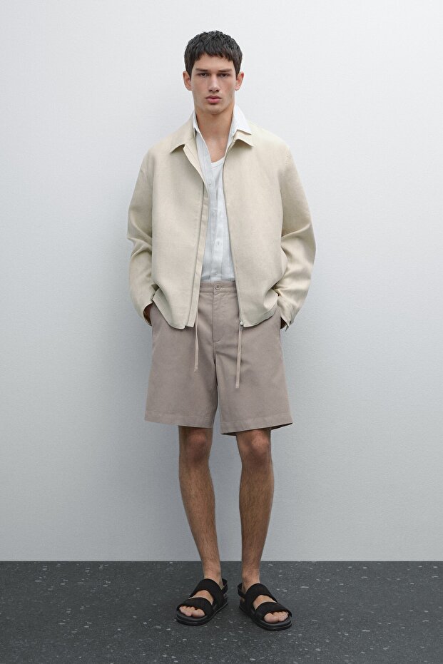 Pamuklu keten yarı jogger bermuda şort - 1