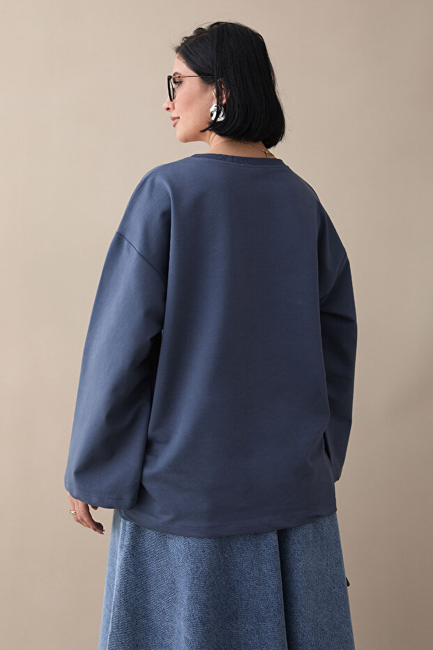 Oversize Geniş Kol Antrasit Sweat - 2