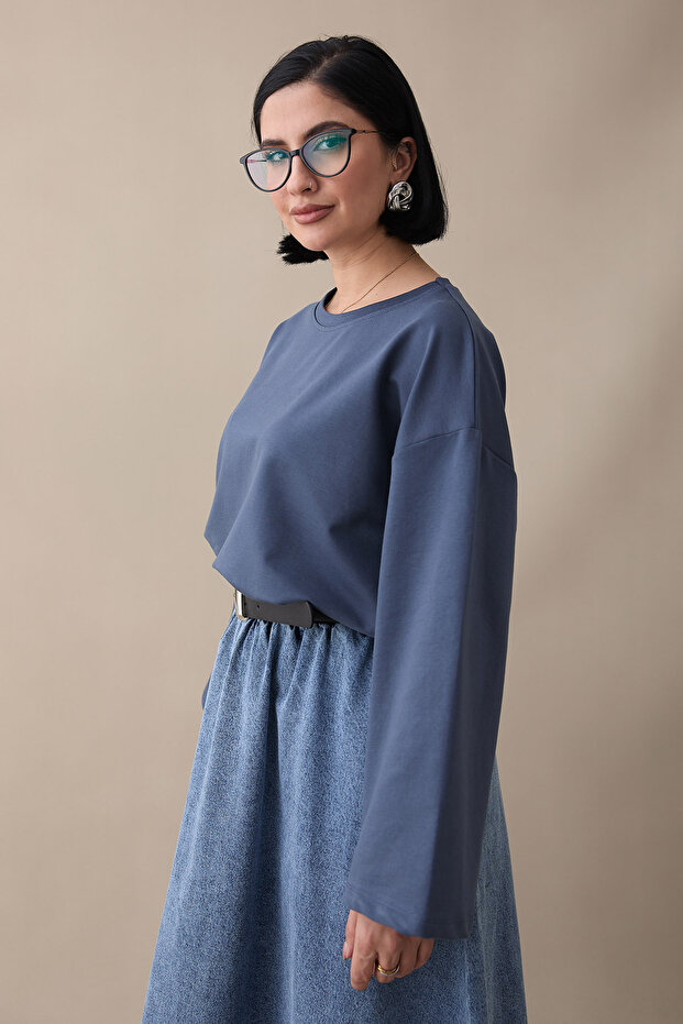 Oversize Geniş Kol Antrasit Sweat - 4