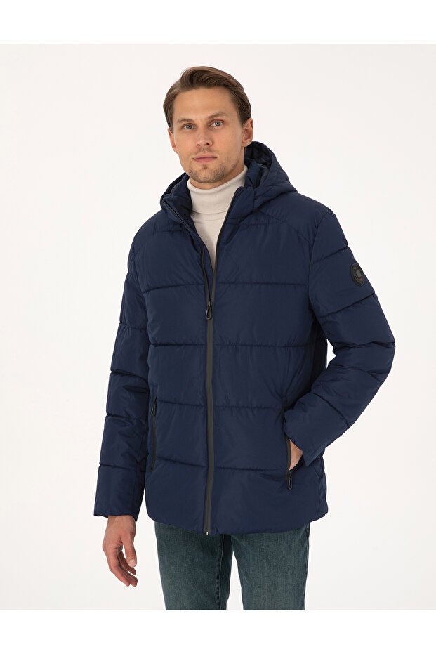 Navy Blue Hooded Coat 50313923-Vr033