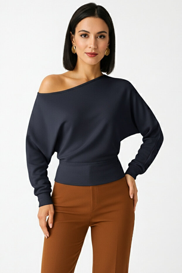 Women's Anthracite Off-Shoulder Modal Textured Blouse