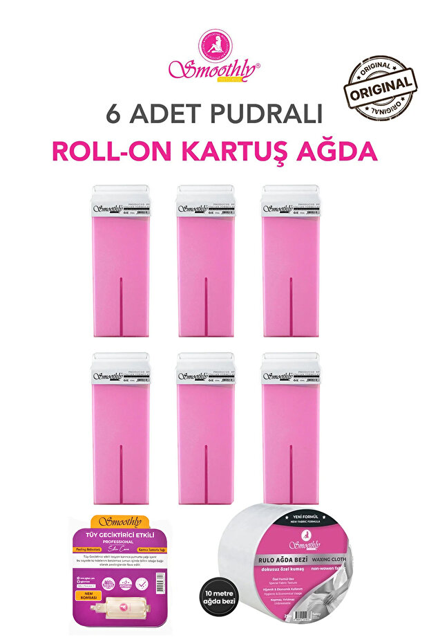 Smoothly Roll-on Kartuş Sir Ağda Pembe Pudralı 6lı Set 600ml Hassas Cilt Ve Hassas Bölge Ağdası
