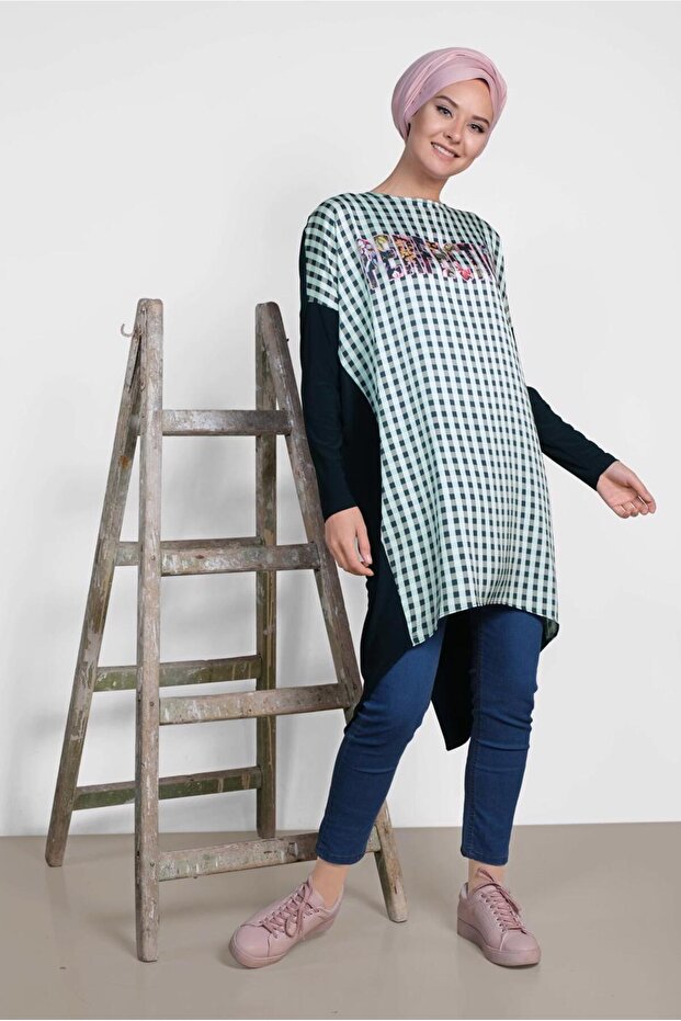 4059 نموذج تونيك مربع مطبوع بالنص - 3