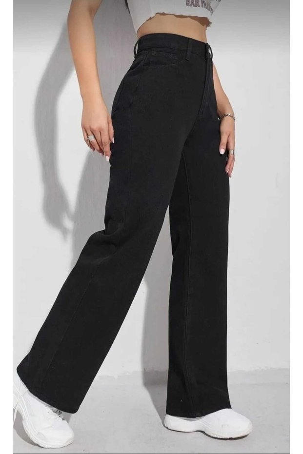 Afrilix Loose Stretch Fabric 90's Fading-Resistant Black High-Waist Loose-Leg Jeans Palazzo Pants