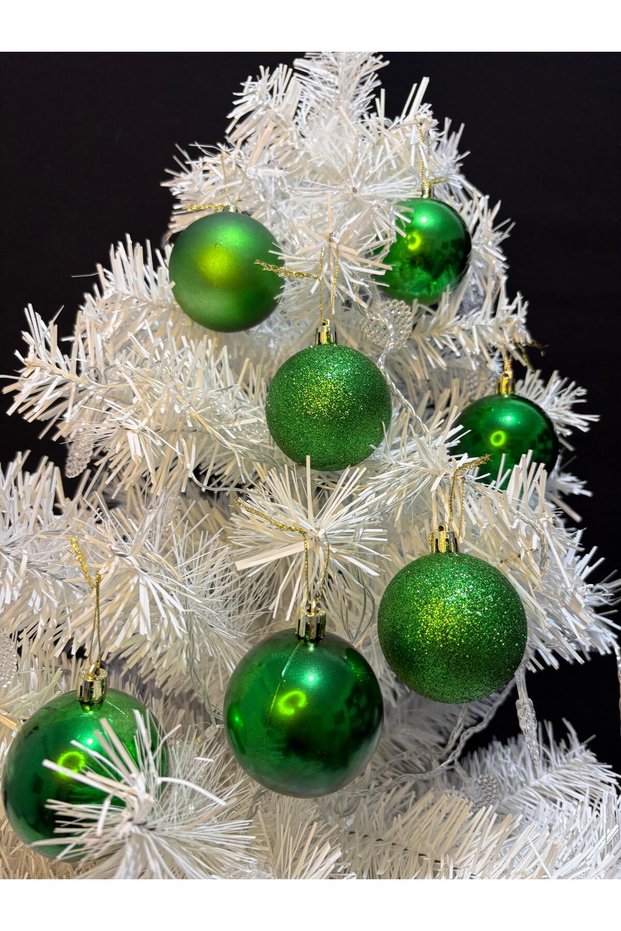 Green Christmas Tree Ornament 6cm Set of 24 – Shiny and Matte Mixed Green Color Christmas Balls- Eng-109
