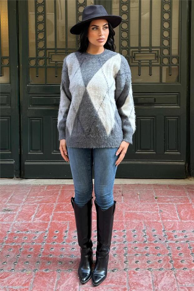 PULLOVER CU MODEL BACALAURI GRI - 2