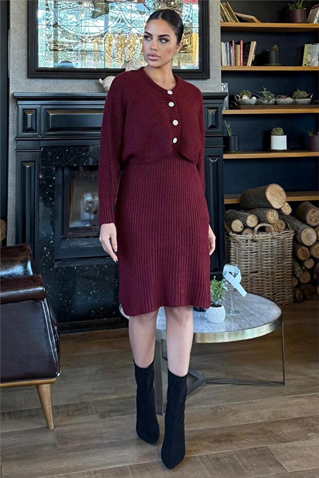 Bordo Double Knitting Suit - Dress & Cardigan