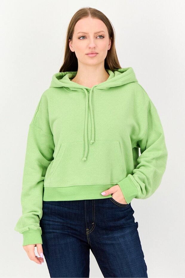 Women Plain Long Sleeve Hoodie, Green