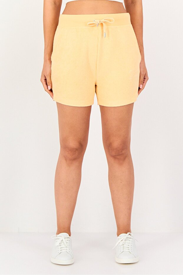 Women Embroidered Logo Drawstring Shorts, Orange
