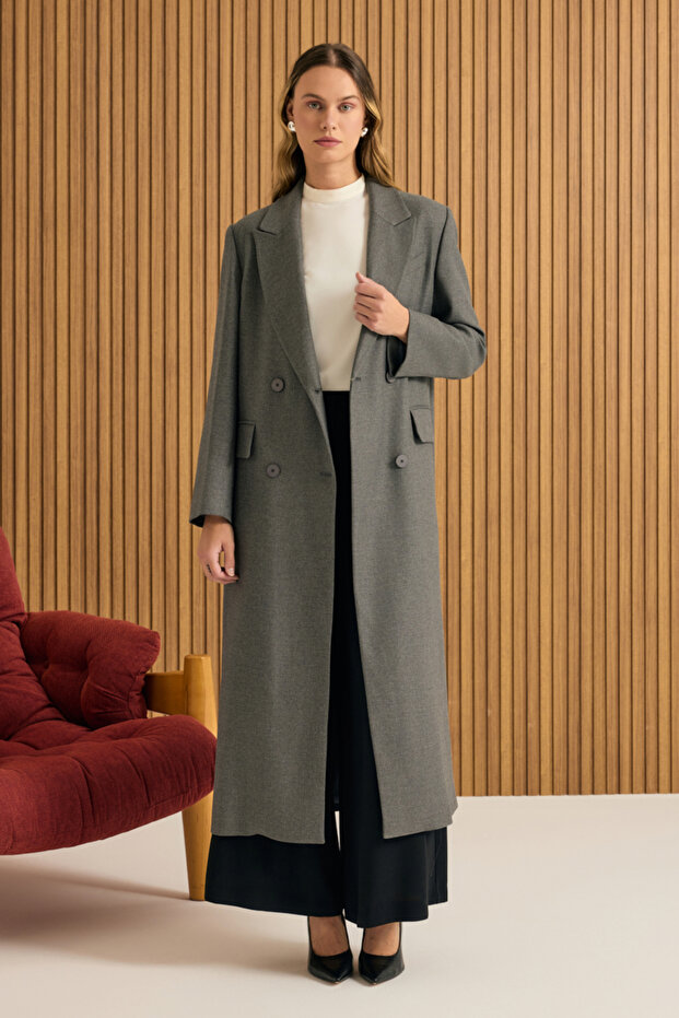 معطف علوي بإغلاق مزدوج الصدر - 5