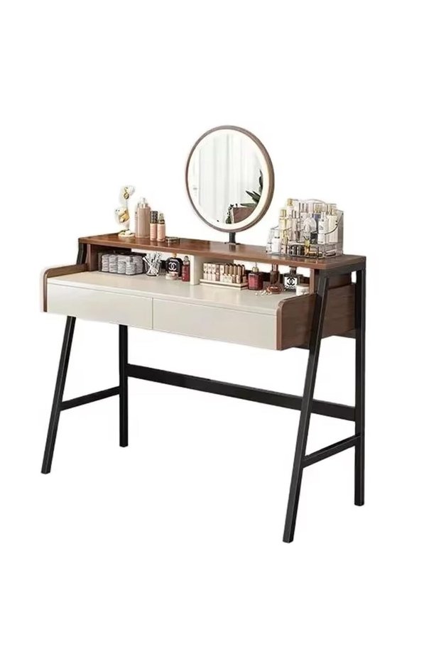 Modern Makeup Vanity Table with Mirror, Storage Shelves & Drawer, Wooden Dressing Table with Large Desktop, Compact Vanity Desk for Bedroom, Makeup Room & Apartment, 100 x 40 x 126 cm