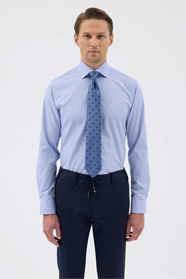 Non-Iron Blue Plaid 100% Cotton Comfort Fit Shirt