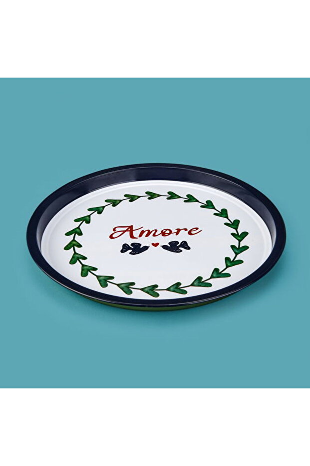 Amore Patterned Round Tray - Colorful - 35X35 cm