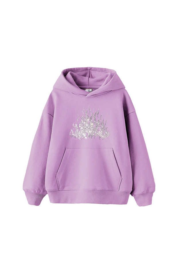 Flame Stone Printed Oversized Unisex Purple Hoodie