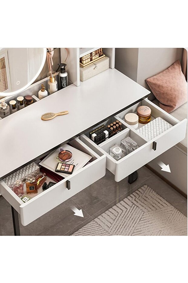 طاولة مكياج مع مرآة قابلة للطي مع أدراج 80 سم - 4