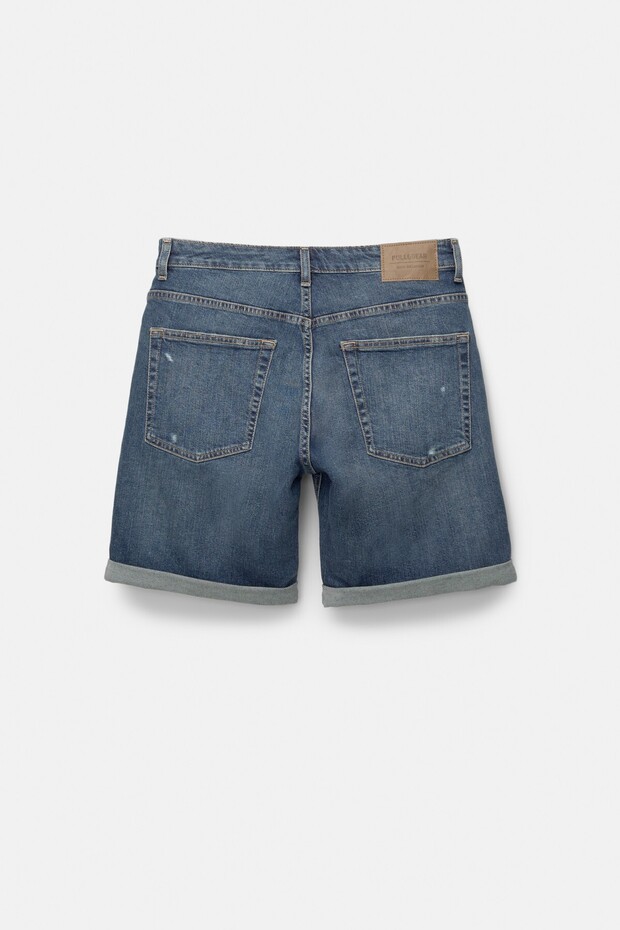 Yırtık detaylı slim fit denim bermuda - 7