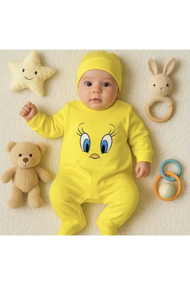 Girl Boy Baby Newborn Unisex Bird Eye Printed with Hat Cotton Romper Suit