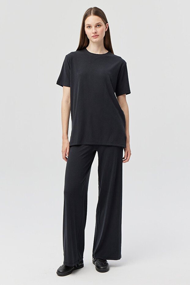 Kadın İnce Fitilli Örme Pantolon - 1