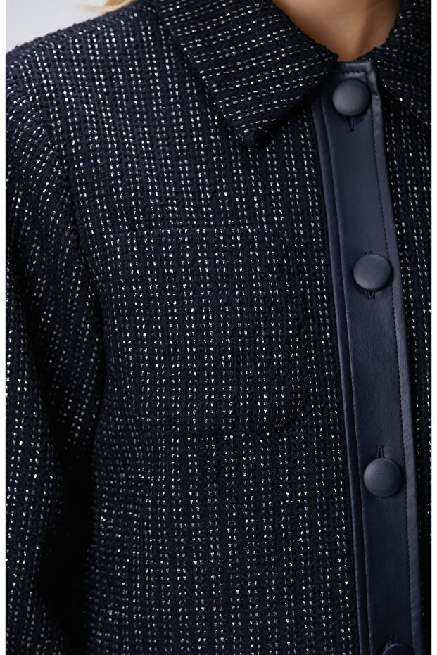 Lacivert Kısa Tweed Ceket - 6